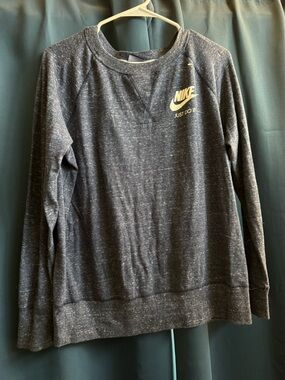 Nike Women's Navy Speckle Crew Sweatshirt with White Logo